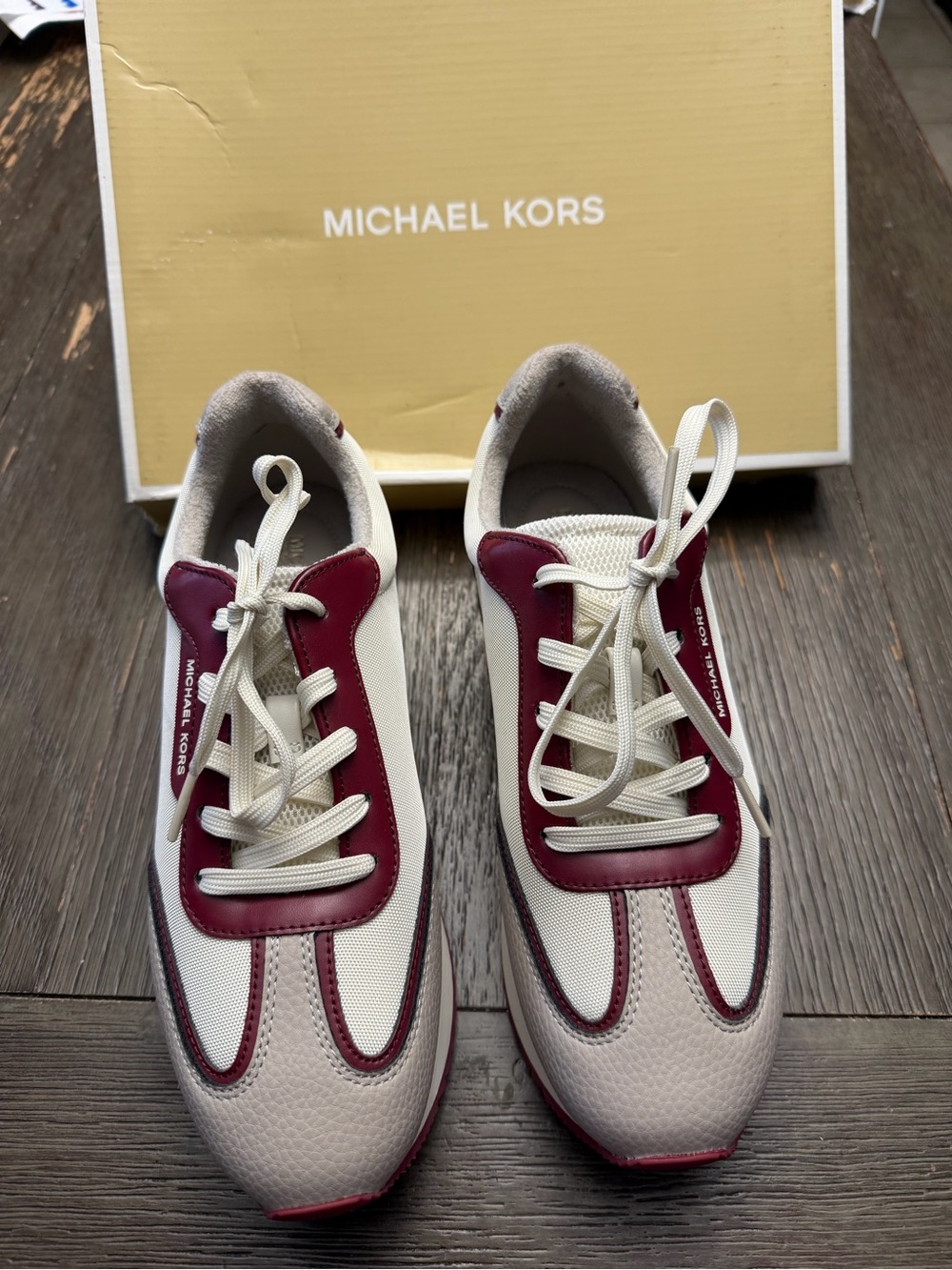 Michael Kors Cream and Burgundy Lace-Up Sneakers